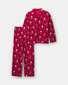 Adult 2-Piece Beige Santa Christmas Fleece Loose Fit Pyjama Set - Red, image 1 of 3 slides