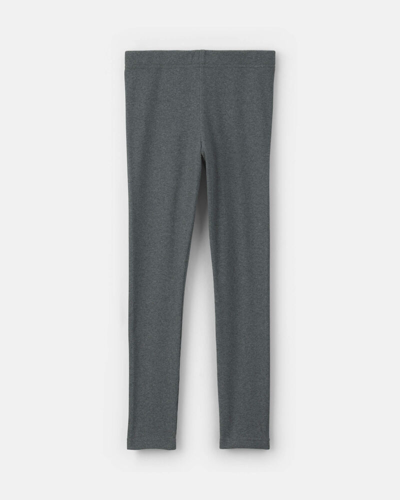 Girls Pull-On Stretch Rib Leggings - Grey, image 2 of 4 slides