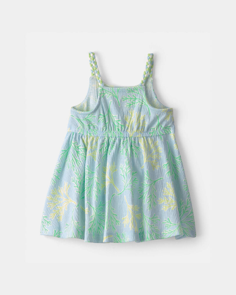 Baby Girl Palm Leaves Ruffle Dress - Blue, image 2 of 4 slides