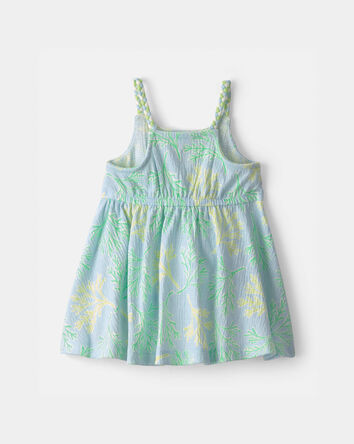 Baby Girl Palm Leaves Ruffle Dress - Blue, 