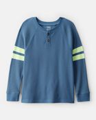 Boys Stripe Thermal Long-Sleeve Henley T-Shirt - Blue, image 1 of 3 slides