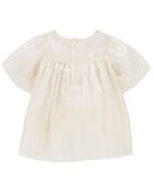 B&eacute;b&eacute; Robe &agrave; n&oelig;ud pour les F&ecirc;tes de couleur cr&egrave;me et dor&eacute; , image 2 sur 3 diapositives