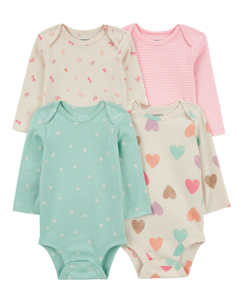 Baby 4-Pack Long-Sleeve Cotton Bodysuits, image 1 of 7 slides