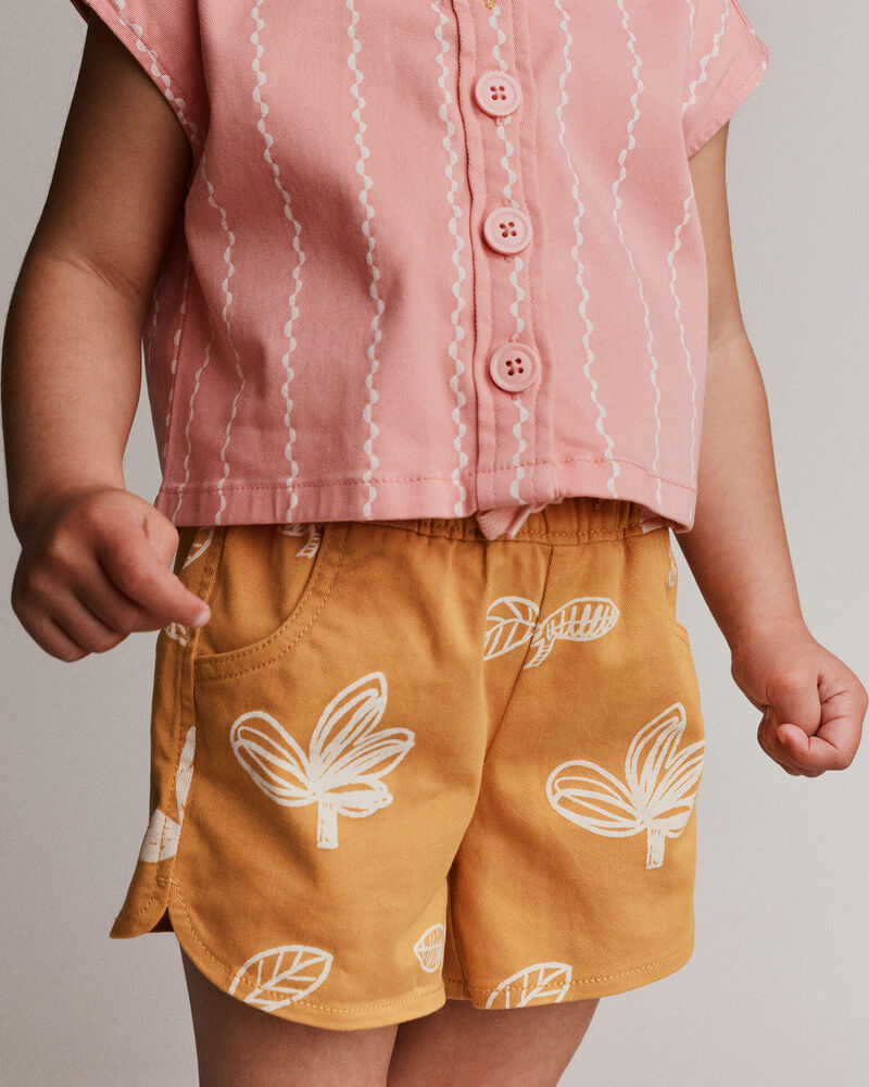Toddler Girl Dolphin Hem Short in Plant Print - Mustard Yellow, image 1 of 6 slides