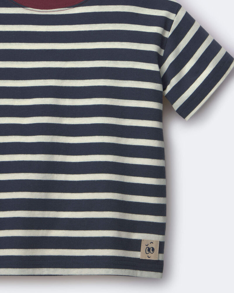 Tout-petit - T-shirt d&eacute;contract&eacute; &agrave; rayures - Bleu marine/Bourgogne, image 6 sur 6 diapositives