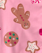Adult 2-Piece Christmas Gingerbread Fleece Loose Fit Pyjama Set - Pink, image 4 of 5 slides