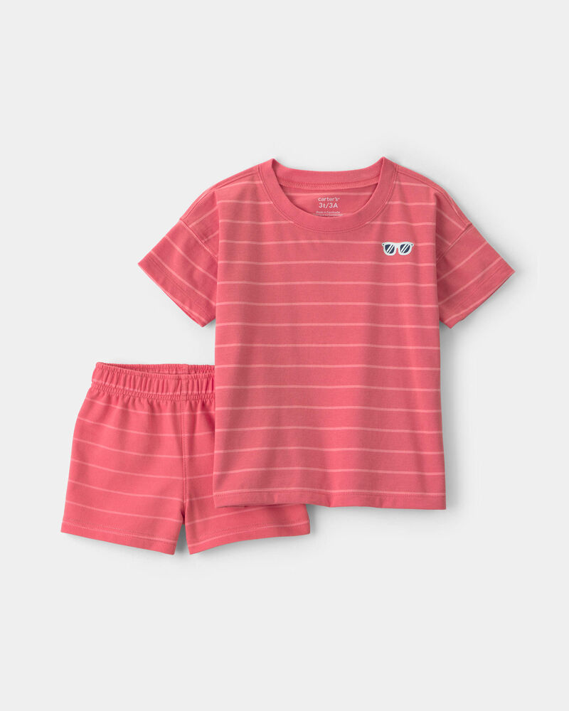 Baby Boy Coral Striped Set - Orange, image 1 of 3 slides