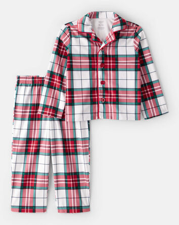 Toddler Flannel Plaid Print Long-Sleeve Loose Fit 2-Piece Pyjamas - Red/Green, 