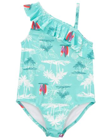 Beach Print 1-Piece Swimsuit, 