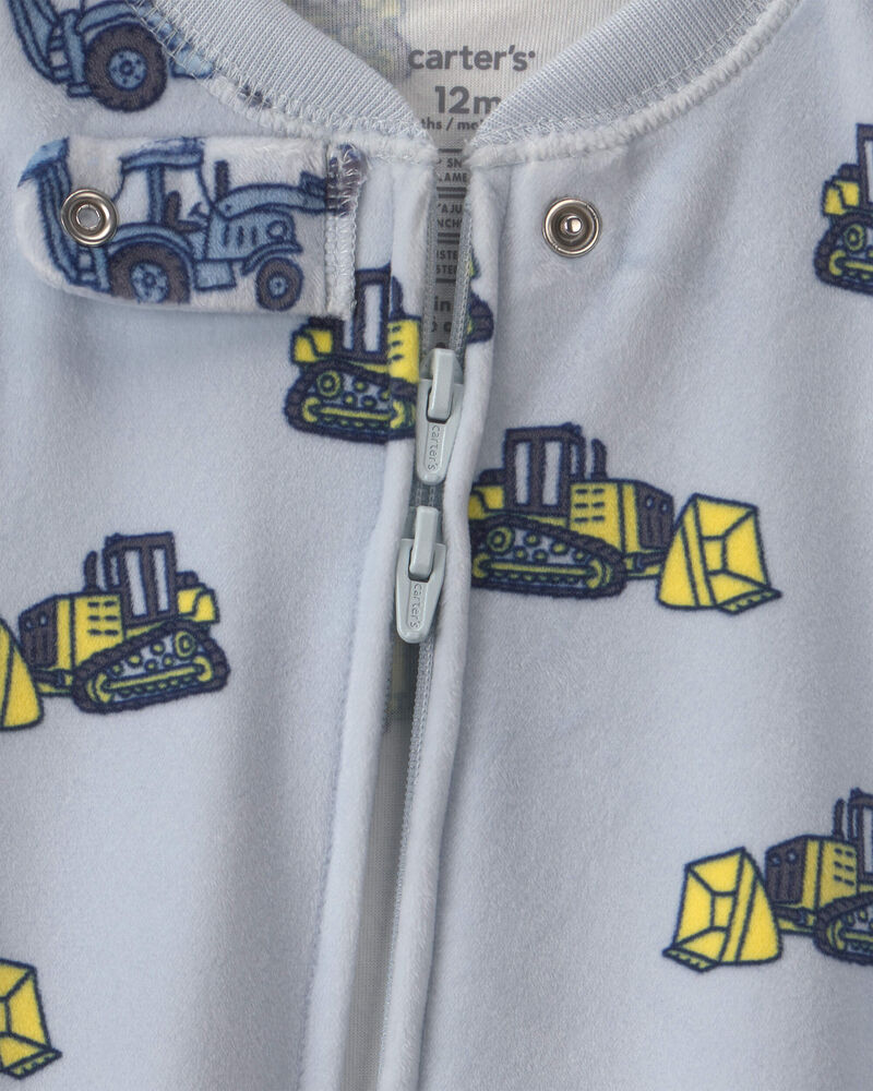 Baby Boy 1-Piece Construction 2-Way Zip DreamPlush Snug Fit Footed Pyjama - Blue, image 3 of 5 slides