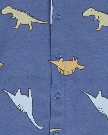 Baby Dinosaur Print Jersey Short-Sleeve Romper - Blue, 