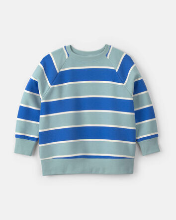 Boys Striped Fleece Pullover Sweatshirt - Blue/Grey, 