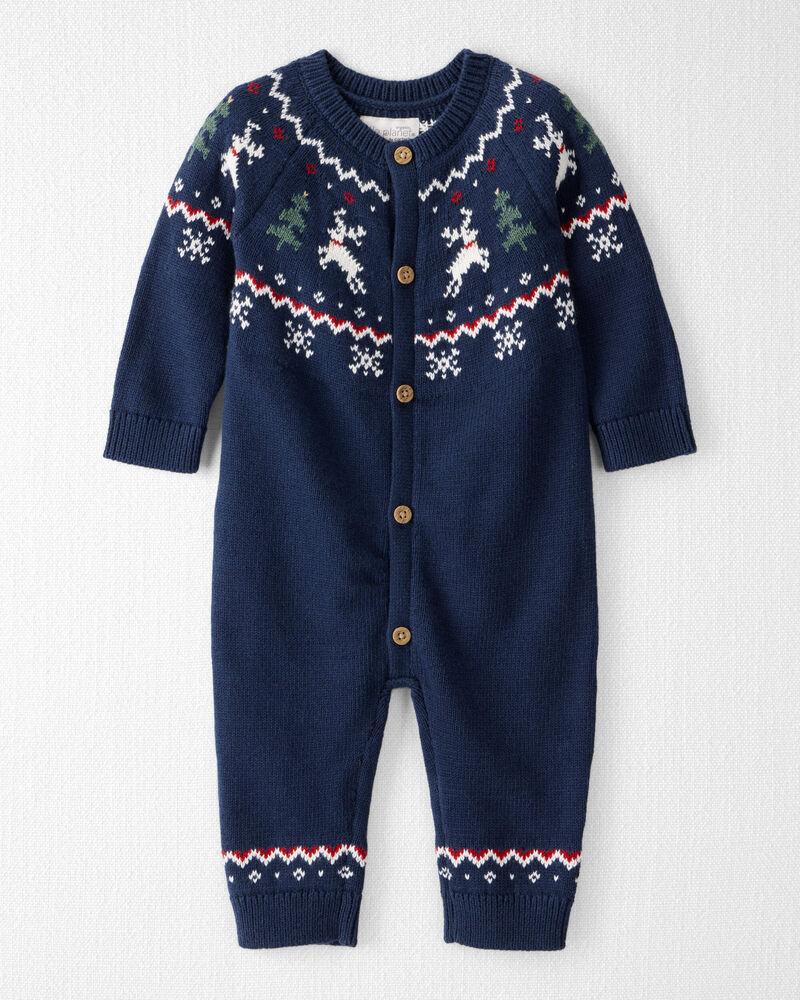 Baby Organic Cotton Fair Isle Sweater Knit Jumpsuit, image 1 of 4 slides