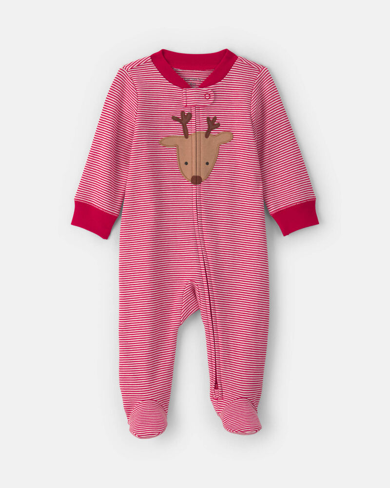B&eacute;b&eacute; - Grenouill&egrave;re 100 % coton avec fermeture &agrave; glissi&egrave;re double sens &agrave; motif renne &ndash; Rouge, image 1 sur 4 diapositives