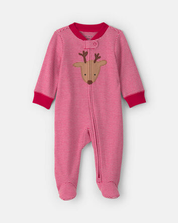 B&eacute;b&eacute; - Grenouill&egrave;re 100 % coton avec fermeture &agrave; glissi&egrave;re double sens &agrave; motif renne &ndash; Rouge, 