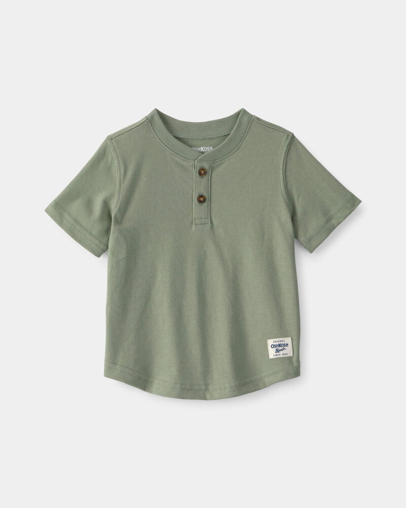 B&eacute;b&eacute; gar&ccedil;on - T-shirt &agrave; col henley &agrave; manches courtes - Vert olive, image 1 sur 2 diapositives