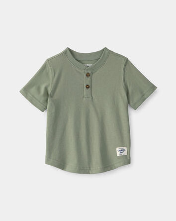 B&eacute;b&eacute; gar&ccedil;on - T-shirt &agrave; col henley &agrave; manches courtes - Vert olive, 