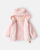 Baby Girl Sherpa Long-Sleeve Hooded Zip-Up Jacket - Pink, image 2 of 4 slides