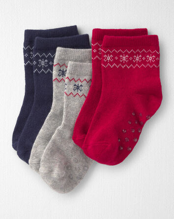 Toddler 3-Pack No-Slip Ankle Socks Made with Organic Cotton, 
