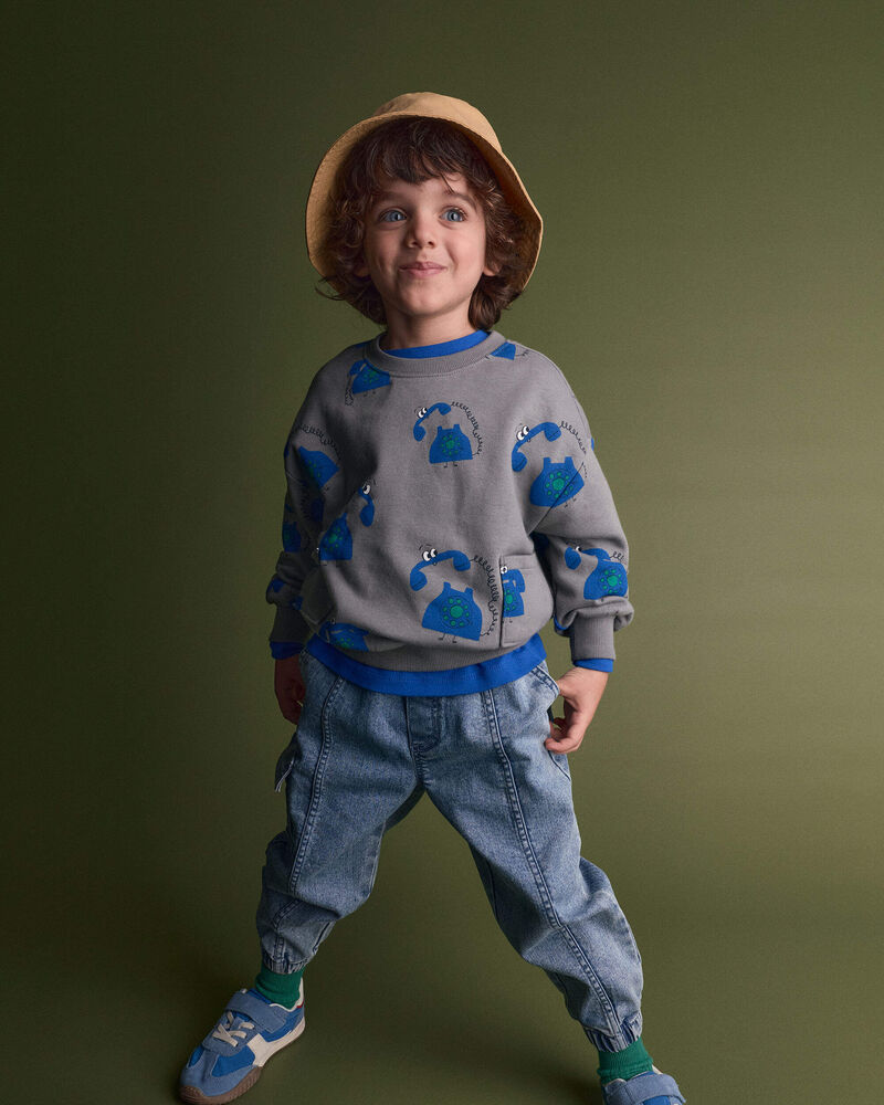 Toddler Otter Sweatshirt&trade; with Pockets in Phone Print - Grey, image 1 of 5 slides