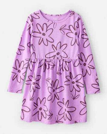 Girls Floral Long-Sleeve Dress - Purple, 