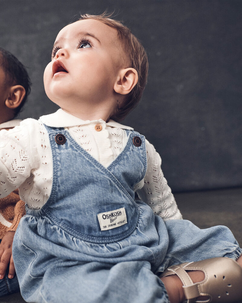 Baby Nostalgic Chambray V-Neck Overalls  - Ozone Wash, image 4 of 5 slides