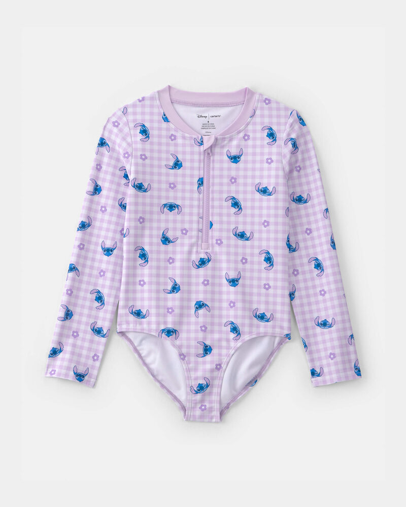 Girls Disney&copy; Lilo & Stitch Gingham 1-Piece Rashguard Swimsuit, image 1 of 3 slides