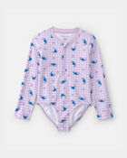 Girls Disney&copy; Lilo & Stitch Gingham 1-Piece Rashguard Swimsuit, image 1 of 3 slides