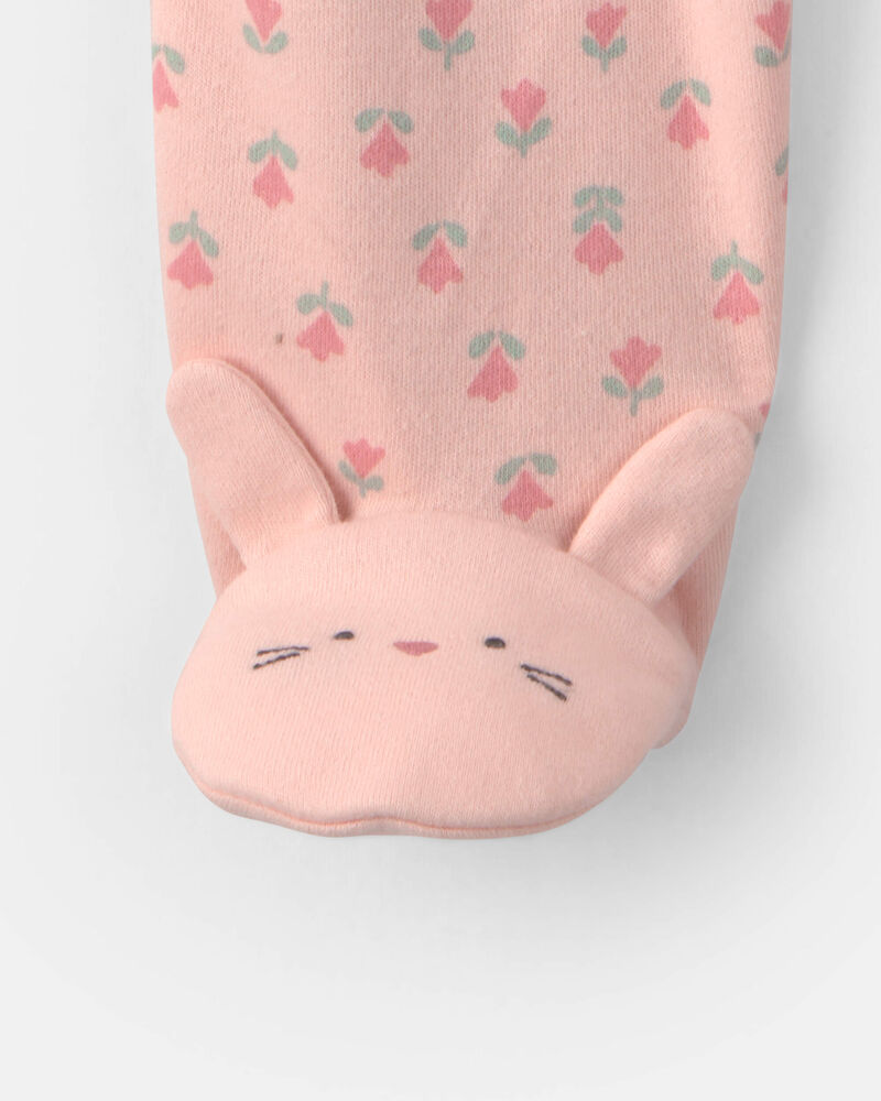 Baby Girl Bunny Floral 2-Way Zip Sleeper - Pink, image 5 of 6 slides