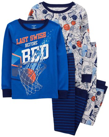  Pyjamas 4 pièces « Swish » à imprimé de ballon de basket bleu , 