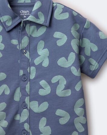 Toddler Boy Button-Down Short-Sleeve Shirt in Abstract Print - Slate Blue, 