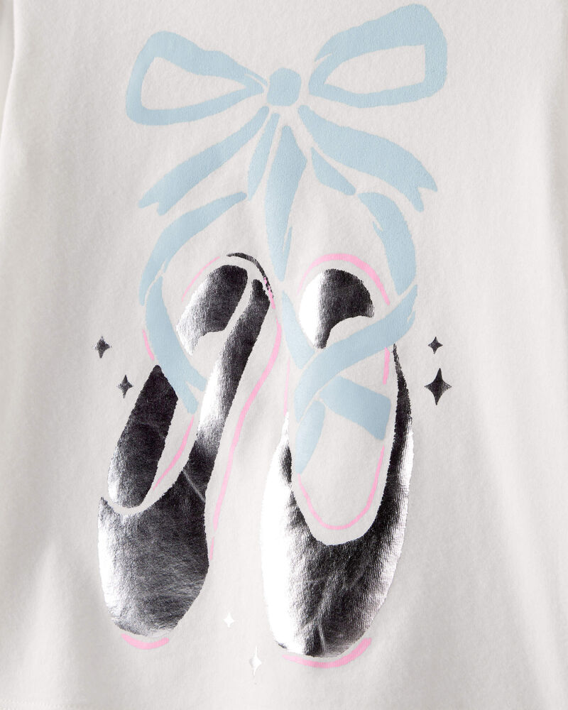 Toddler Girl Metallic Ballet Shoe Long-Sleeve Graphic Tee - White, image 2 of 4 slides