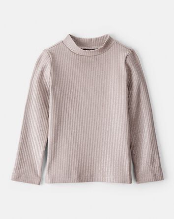 Toddler Girl Shimmer Rib Mock Neck Top - Brown, 