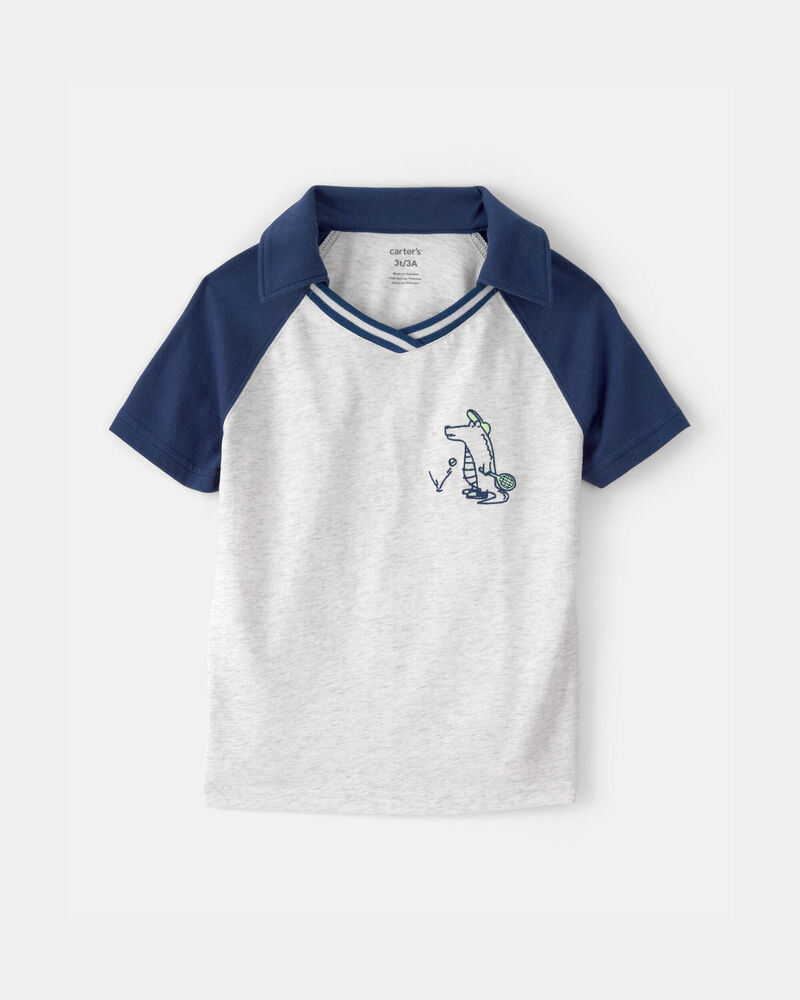 Toddler Boy Alligator Polo Shirt - Blue/Grey, image 1 of 5 slides