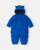 Baby Boy Solid 1 Piece  Puffer Snowsuit- Royal Blue, image 1 of 3 slides