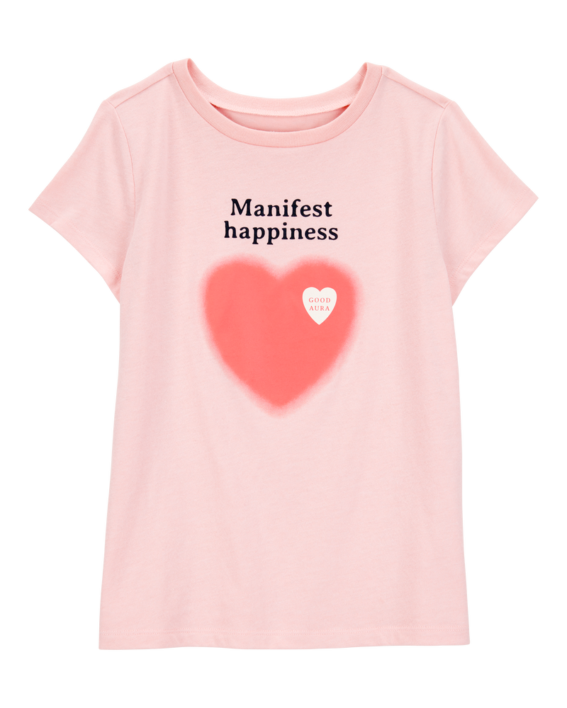 Kid Manifest Happiness Short-Sleeve Graphic Tee - Pink, image 1 of 2 slides