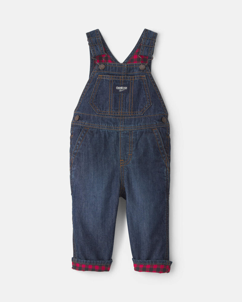 Baby Boy Buffalo Check Denim Overalls - Dark Wash, image 1 of 4 slides