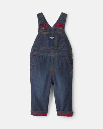Baby Boy Buffalo Check Denim Overalls - Dark Wash, 