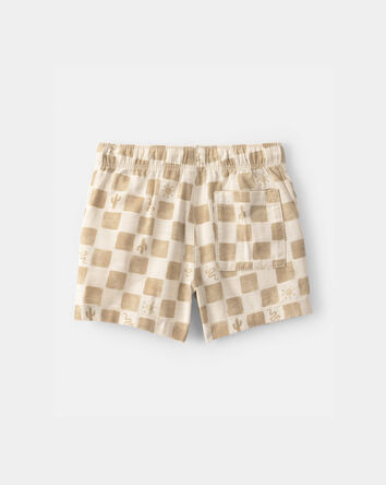 Toddler Boy Cactus Checkered Drawstring Shorts - Beige, 