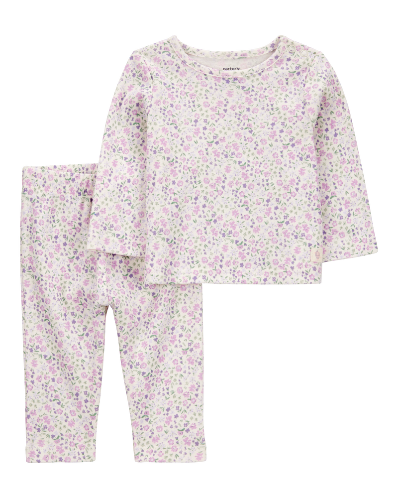 Bébé Ensemble 2 pièces t-shirt à manches longues à fleurs et pantalon, image 1 sur 3 diapositives