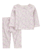 Bébé Ensemble 2 pièces t-shirt à manches longues à fleurs et pantalon, image 1 sur 3 diapositives