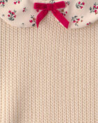 Toddler Girl Collared Floral Sweater - Cream, image 2 of 3 slides