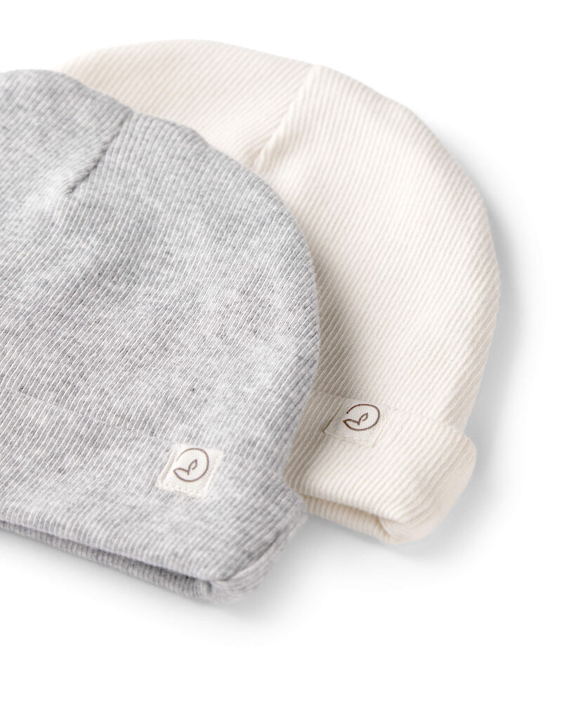 Baby 2-Pack Organic Cotton Rib Caps, image 2 of 2 slides