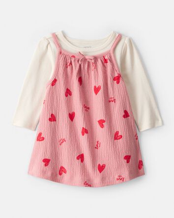 B&eacute;b&eacute; fille - Ensemble 2 pi&egrave;ces robe &agrave; manches longues &agrave; c&oelig;urs de la St-Valentin&nbsp;&ndash; Rose/rouge, 