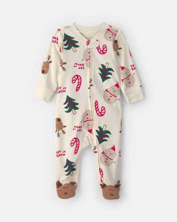 Baby Christmas Icon 100% Cotton 2-Way Zip Sleepers - Cream, 