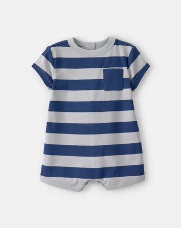 Baby Boy Stripe Short-Sleeve Romper - Blue/Grey, 