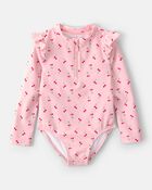 Toddler Girl Cherry Long-Sleeve 1-Piece Rashguard Swimsuit - Pink, image 1 of 5 slides