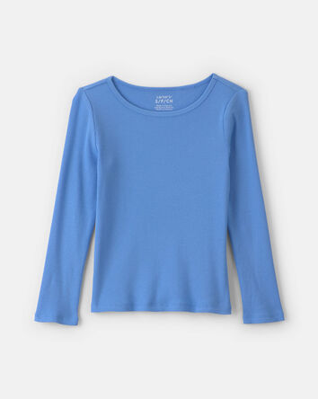 Girls Long-Sleeve Ribbed Top - Blue, 
