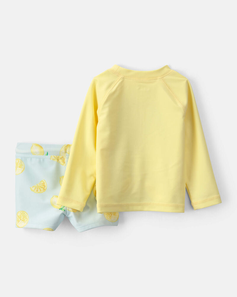 Baby Boy 2-Piece Lemon Rashguard Swimsuit Set - Yellow/Blue, image 2 of 5 slides