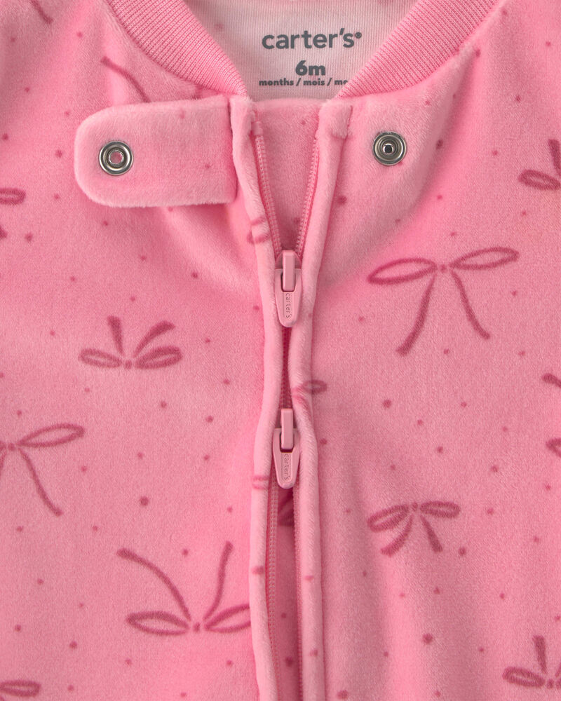 Baby Girl Bow Fleece 2-Way Zip Sleep & Play Pyjamas - Pink, image 3 of 5 slides